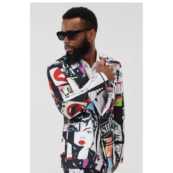 Unique‎ retro 80 Graphic Print BlazerFashion Art Pop Art Style